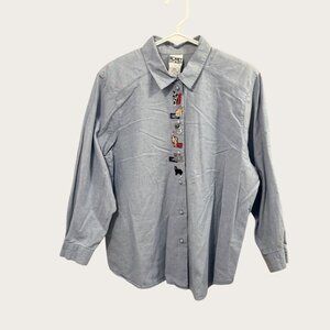 Koret City Blues Womens Button Up Light Blue Shirt Cute Cat Embroidery Size 18S